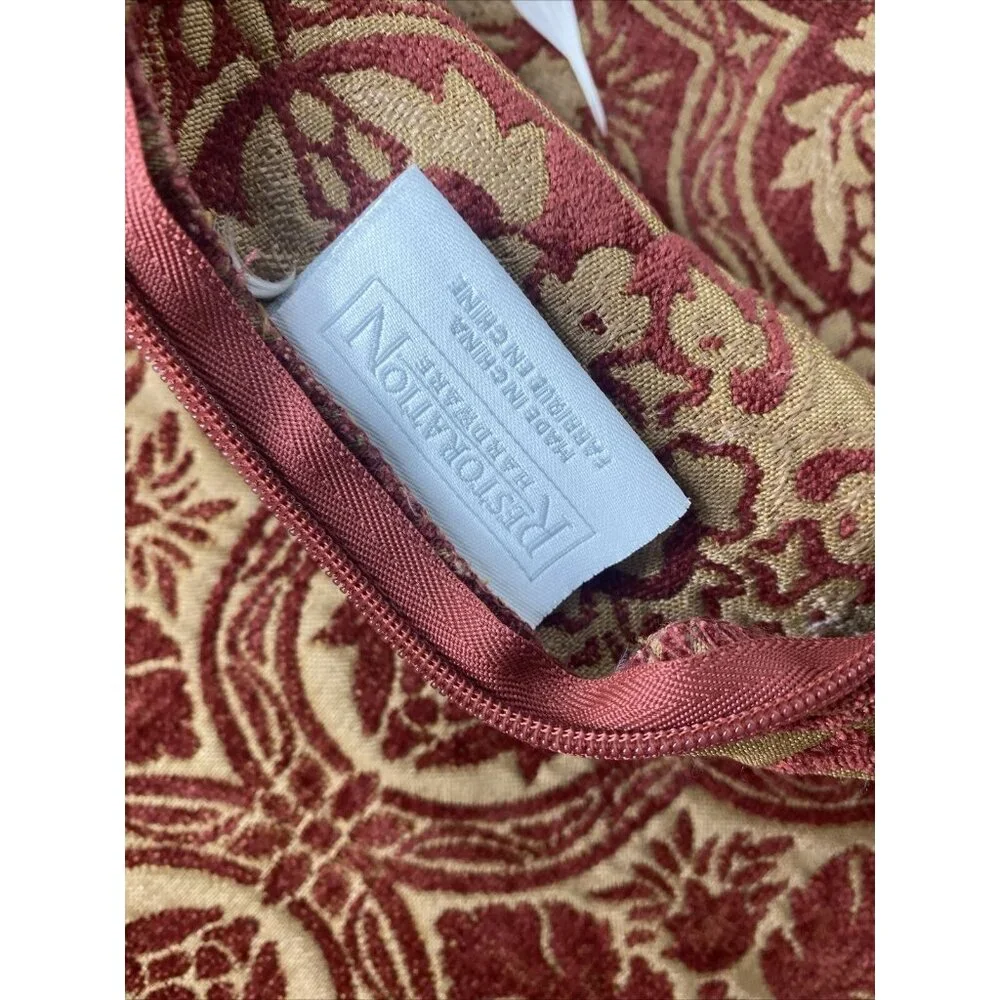 Restoration Hardware Baroque Medallion Fringe Pillow Sham 19” Square Maroon Tan